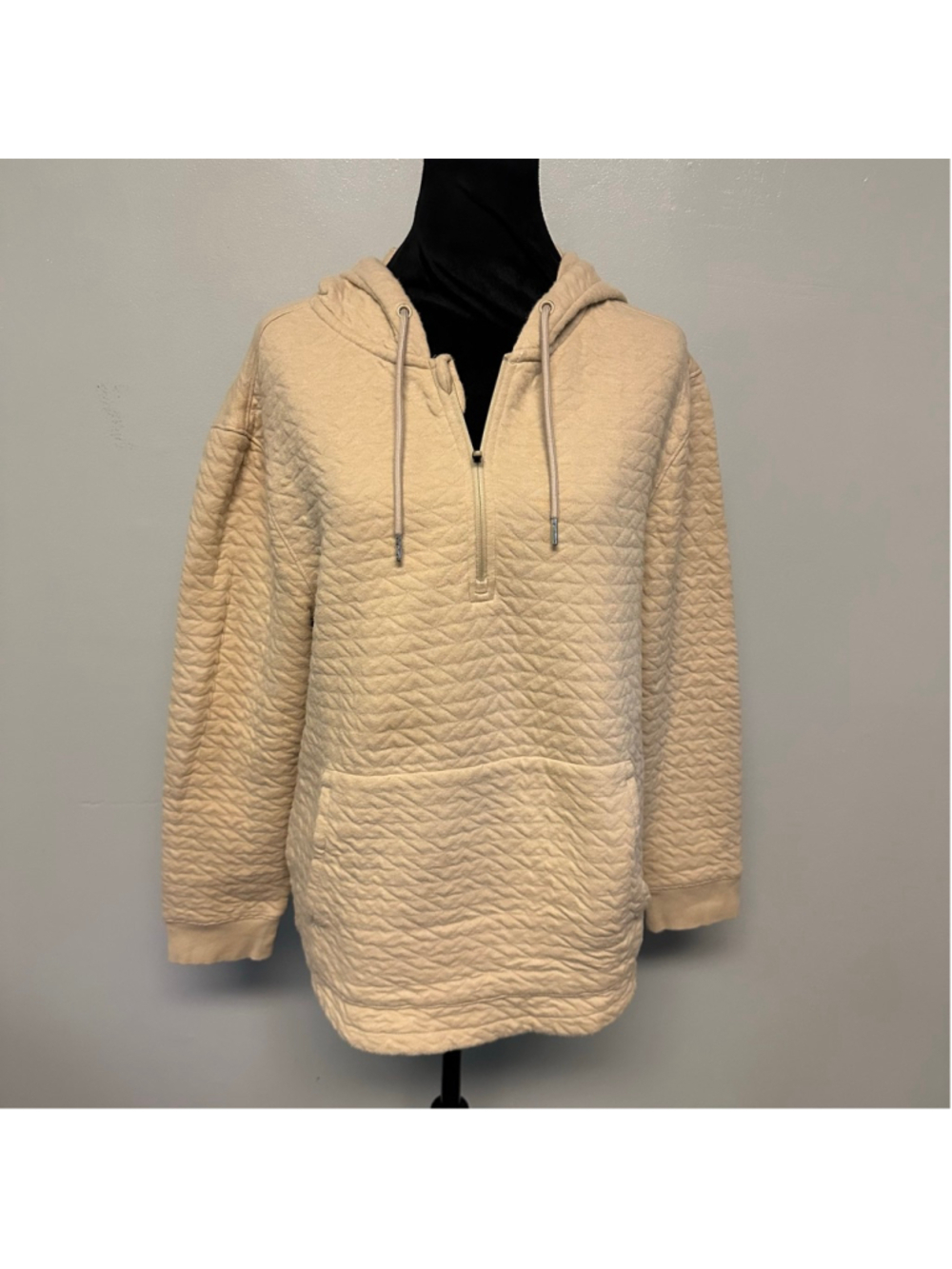 All in Motion Beige Quilted Half-Zip Hoodie Size Small Pull-Over Oversized